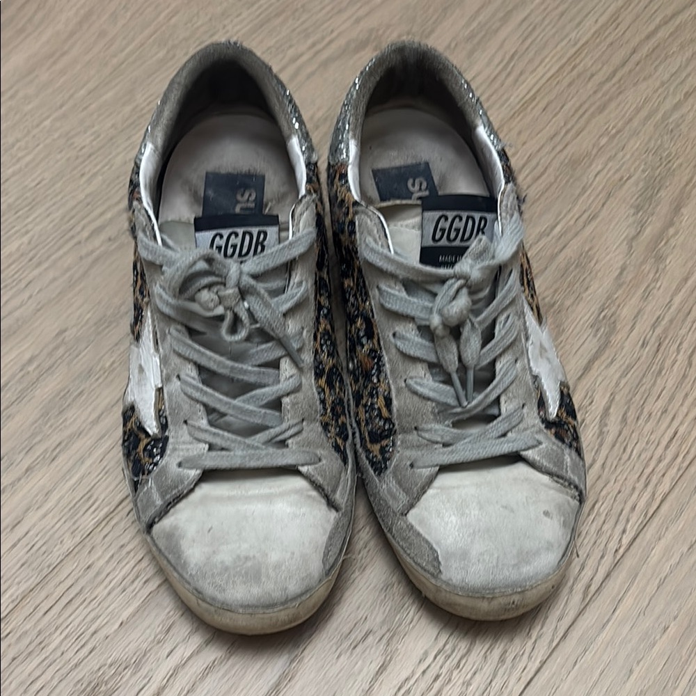 Golden Goose Gray and Leopard Print Sneakers